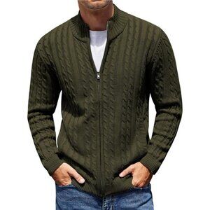 Men's Full Zip Cardigan Sweater Army Green
